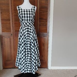 Vintage 80s Black White Gingham Leslie Lucks Maxi Sleeveless Dress Sz 6